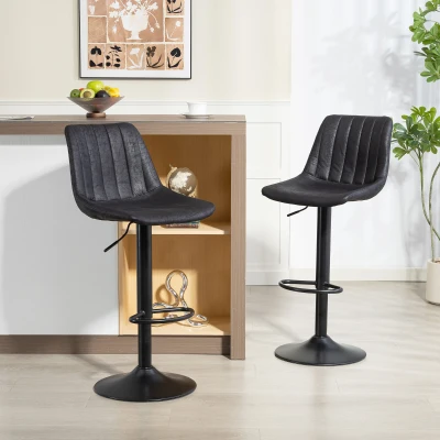 HOMCOM 2er-Set Barhocker im Retrodesign, inkl. Fußstütze, höhenverstellbar, Gaslift, Schwarz