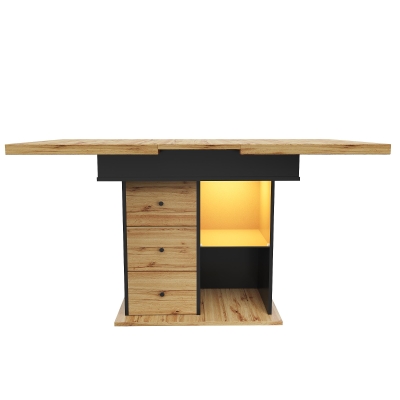 Telescopic Dining Table with App-Controlled LED Lighting, 140L x 80W x 75H cm, Black+Natural