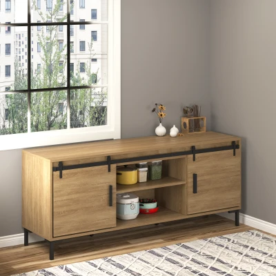 HOMCOM schuifdeursysteem looprail schuifdeurbeslag voor dubbele houten deuren accessoires koolstofstaal zwart 183 x 0,6 x 18 cm