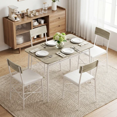 HOMCOM Conjunto de Jantar 5 Peças Mesa de Cozinha Retangular com 4 Cadeiras Acolchoadas 106x66x75 cm Carvalho