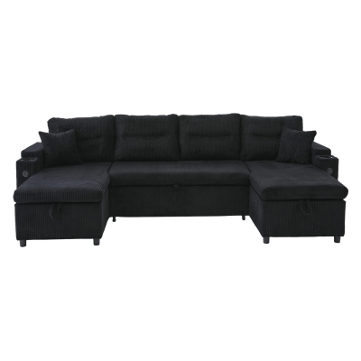 Contemporary 4-Seater Sofa with 2 Chaise Longues, 272L x 136W x 86H cm, Black