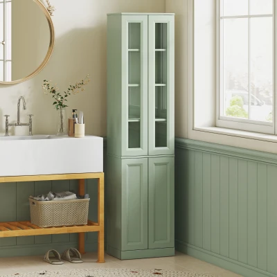 HOMCOM Meuble Salle de Bain 6 Niveaux 4 Portes Vert Étagères Réglables