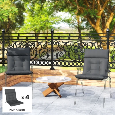 Outsunny 4er Set Sitzkissen wasserabweisend rutschfest Stuhlkissen mit Bändern, Indoor Outdoor 111,5 x 53 x 8 cm Dunkelgrau