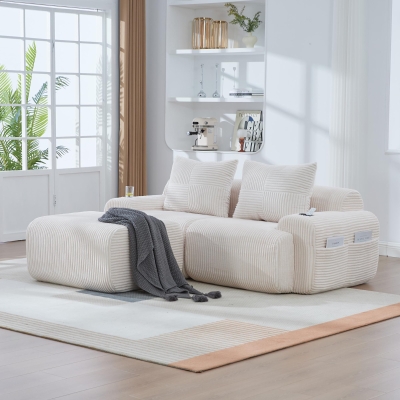Modular 2-Seater Sofa with Foam-Filled Plush Seats, 200L x 174W x 80H cm, Beige