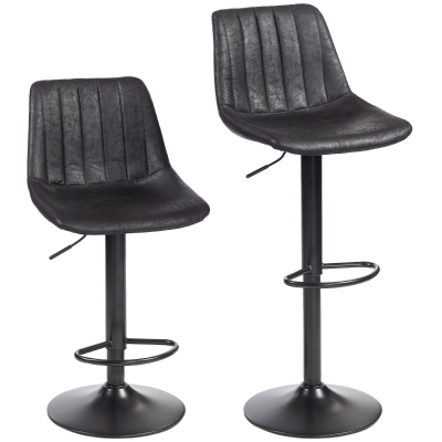 HOMCOM 2er-Set Barhocker im Retrodesign, inkl. Fußstütze, höhenverstellbar, Gaslift, Schwarz
