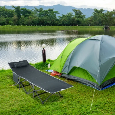 Outsunny Campingbed, Opvouwbaar Veldbed met Hoofdkussen, 188 x 64,5 x 53 cm, Grijs
