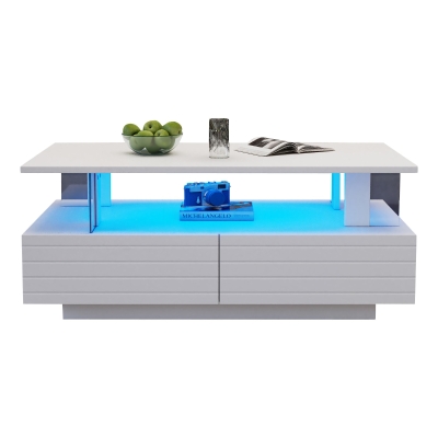 Sleek LED Coffee Table with App-Controlled Lighting, 100L x 50W x 42.5H cm, White