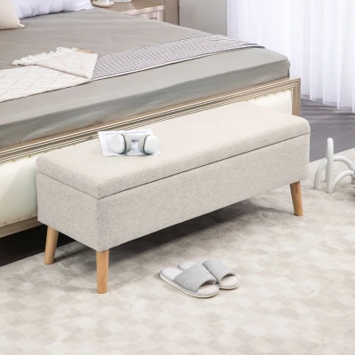 HOMCOM Zitbank met opbergruimte, tot 220 kg, linnenlook, 110x39x45cm, Beige