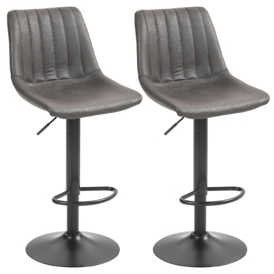 HOMCOM 2er-Set Barhocker im Retrodesign, inkl. Fußstütze, höhenverstellbar, Gaslift, Dunkelgrau