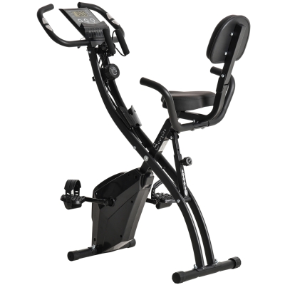 HOMCOM Heimtrainer 2-in-1 Fahrradtrainer mit LCD-Display Pulsmesser verstellbar Sitz Räder, klappbarer Hometrainer Trimmrad mit 8 stufig Magnetwiderstand, Spannseil, Stahl