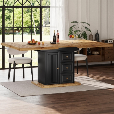 Concealed Telescopic Kitchen Table with High-Density MDF Tabletop, 110L x 80W x 75H cm, Black