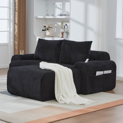 Modular 2-Seater Sofa with Foam-Filled Plush Seats, 200L x 174W x 80H cm, Black