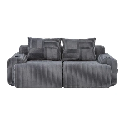 Modular 2-Seater Sofa with Built-In Cup Holder and Side Storage Pocket, 200L x 99W x 80H cm, Dark Gray