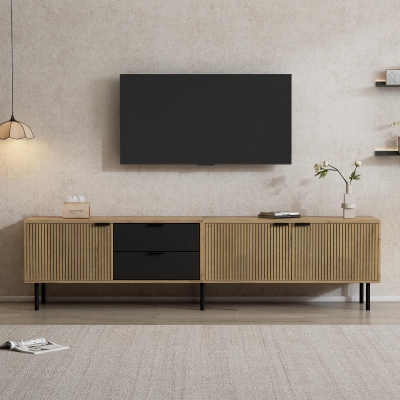 Durable TV Unit with Integrated Cable Management, 208L x 40W x 48H cm, Natural