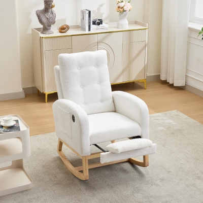 ModernLuxe Rocking Chair with Boucle Fabric Upholstery, 66.5L x 121.5W x 102H cm, White