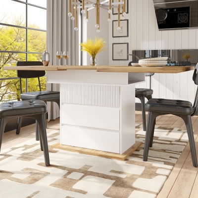 Extendable Dining Table with Hidden Storage, 140L x 80W x 75H cm, White