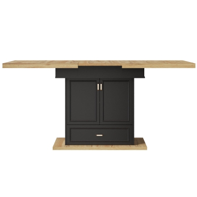 Lockable Telescopic Kitchen Table with Wood‑Grain High‑Density MDF Top, 110L x 80W x 75H cm, Black