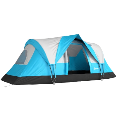 Outsunny 5-6 Man Tunnel Camping Tent Water-Resistant Blue