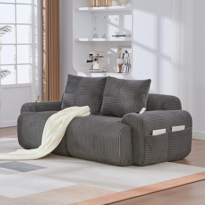 Modular 2-Seater Sofa with Built-In Cup Holder and Side Storage Pocket, 200L x 99W x 80H cm, Dark Gray