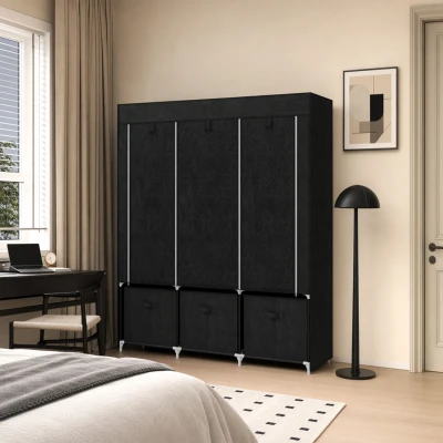 HOMCOM Armoire Pliable Tissu 5 Étagères 2 Tringles 3 Tiroirs