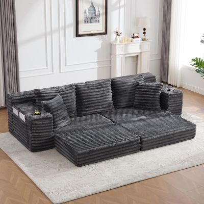 Convertible Sofa Bed with High Backrest and Extra Pillow, 107.5L x 38.5W x 34H cm, Dark Gray