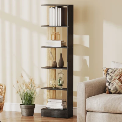 HOMCOM Estante de 5 Níveis Estante Estreita para Espaços Pequenos 45x21x170 cm Preto e Carvalho