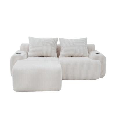 Modular 2-Seater Sofa with Foam-Filled Plush Seats, 200L x 174W x 80H cm, Beige