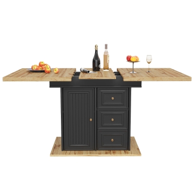 Concealed Telescopic Kitchen Table with High-Density MDF Tabletop, 110L x 80W x 75H cm, Black