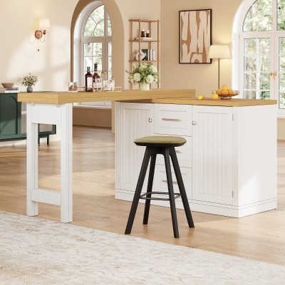 Extendable Sideboard and Dining Table Combo with Storage, 180L x 80W x 75H cm, White