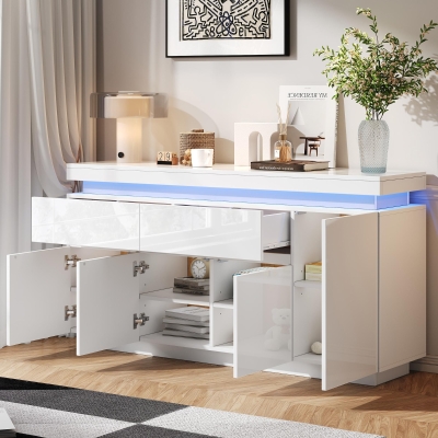 High-Gloss Sideboard with App-Controlled RGB LED Lighting, 40L x 35W x 72.5H cm, White