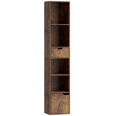 HOMCOM Bibliothèque Étagère Rangement Marron avec Tiroir 158cm