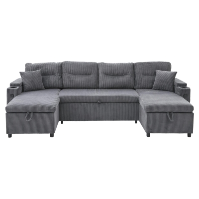 Contemporary 4-Seater Sofa with 2 Chaise Longues, 272L x 136W x 86H cm, Charcoal grey