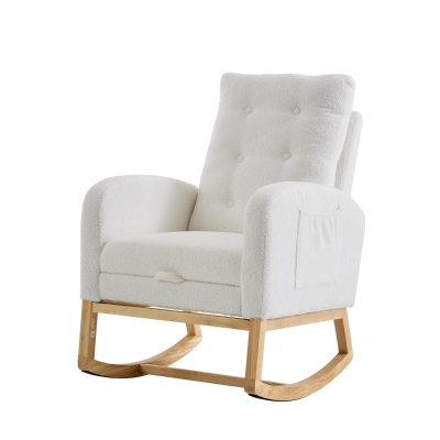ModernLuxe Rocking Chair with Boucle Fabric Upholstery, 66.5L x 121.5W x 102H cm, White