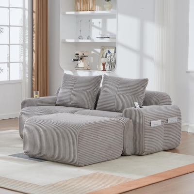 Modular 2-Seater Sofa with Foam-Filled Plush Seats, 200L x 174W x 80H cm, Light Gray