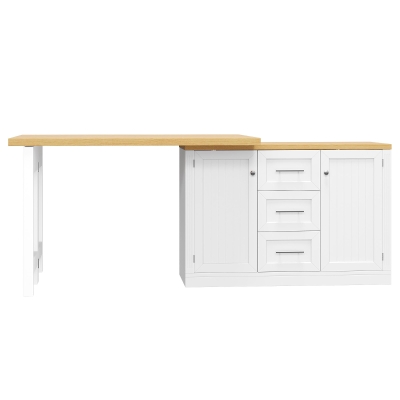 Extendable Sideboard and Dining Table Combo with Storage, 180L x 80W x 75H cm, White