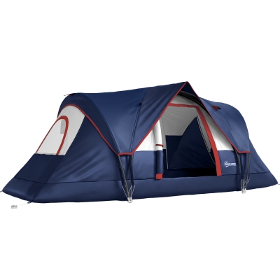 Outsunny Tunnel Camping Tent 5-6 Man Water-Resistant Navy Blue