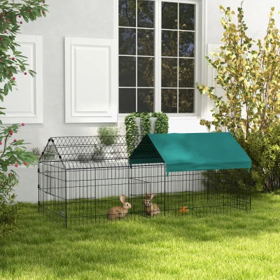 PawHut Kleintiergehege mit Dach, 4 Türen, wetterfest, Stahl/Polyester, 185x75x75cm, Schwarz/Grün