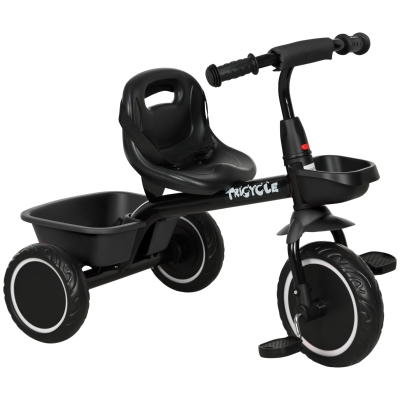 AIYAPLAY Triciclo Infantil 2-5 Años con Asiento Regulable Bicicleta para Niños con Cesta y Guardabarros Negro