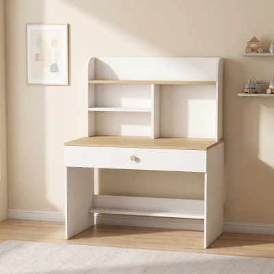 AIYAPLAY Bureau Enfant Bois Blanc avec Rangement Tiroir Étagères