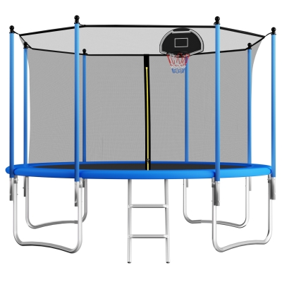 Trampolin Outdoor, verstärkten Beintraversen, doppelt gepolstertem Sicherheitsnetz, 366x366x256 cm, Blau