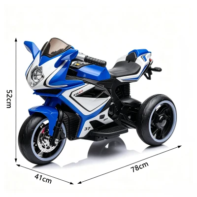 Elektrisches Kinder-Motorrad, leuchtenden Rädern, Vor-/Rückwärtsbetrieb und Echtzeit-Akkuanzeige, 78.1x40.6x51.5 cm, Blau