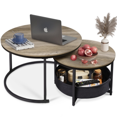 Couchtisch 2er-Set, flexibles 2‑in‑1-Design, modernes Design, 80x80x48.2 cm, Eichenfarbe