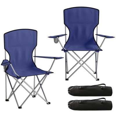 Outsunny Portable Camping Chair Set of 2 with Cup Holders Blue
