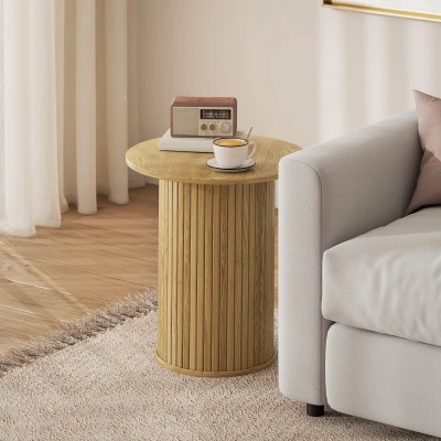 HOMCOM Table d’Appoint Ronde Ø48cm Chêne Salon Chambre