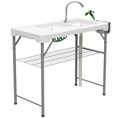 Outsunny Folding Fish Cleaning Table Portable Sink Faucet White