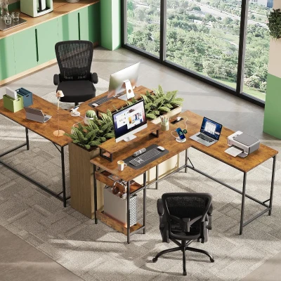 2‑in‑1 Gaming‑Eckschreibtisch, wandelbar zwischen platzsparender L‑Form und langer I‑Form, 140x50x87.5 cm, Braun