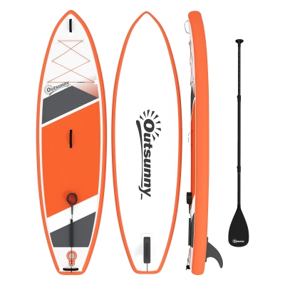 Outsunny Placă SUP Gonflabilă pentru Adulți, Stand Up Paddle Board cu Suprafață Antiderapantă EVA, Pagaie Reglabilă din Aluminiu, Rucsac, Pompă, Aripioară Detașabilă, Capacitate 160 kg, 320x82x15cm, Toate Nivelurile