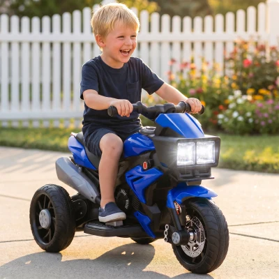 AIYAPLAY Kids Electric Motorcycle Ride-On Toy, 3-Wheel Battery-Operated Motorbike with Horn, Toddler Ride On Bike, Blue