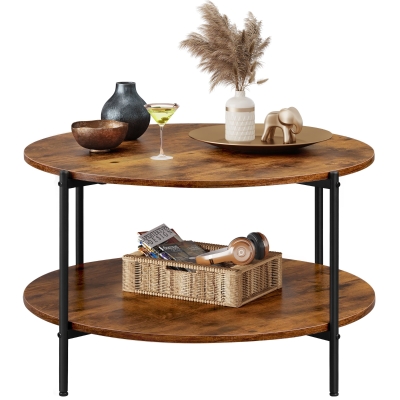 Zweistufiger Rundcouchtisch, viel Stauraum, verstellbare Beine, 83x83x44.5 cm, Braun