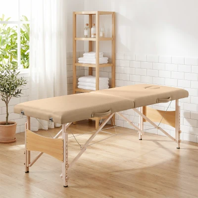 HOMCOM Marquesa de Massagem Dobrável com Estrutura em Madeira Altura Ajustável e Bolsa de Transporte 186x60x61-87 cm Castanho